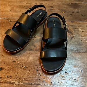 Cole Haan Black Slingback Sandals with Gold Buckle